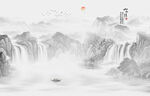 水墨山水国画瀑布意境图