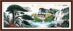 国画迎客松风水画 