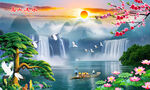 流水生财山水画