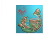 獒龙笔筒jdp精雕图龙头灰度图