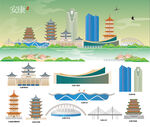 各地标志性建筑插画集合
