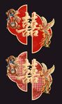 中式双喜剪纸装饰图案