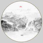 圆形水墨山水画