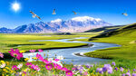 雪山下的草原河流