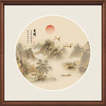 传统古风山水画圆形装饰画