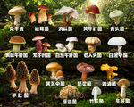 多种野生菌类展示