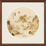 复古圆形山水装饰画