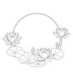 手绘荷花荷叶环形图案 矢量图