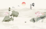 中式古风水墨荷花背景图