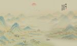 中式屏风隔断古风山水画背景图