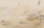 中式古风古典山水画背景壁画