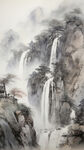 水墨山水间的壮丽瀑布背景