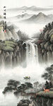水墨山水瀑布景观图电视背景