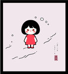手绘矢量图插画红衣女孩雪地漫步