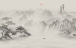 新中式国画山水背景墙
