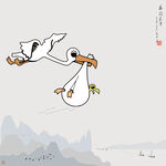 简洁山水画渡渡鸟搬家