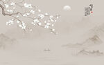 中国风山水情花鸟画背景墙