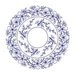 中式桃花樱花青花瓷盘无缝边框