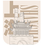 中式古建筑  矢量图 分层