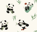 可爱熊猫与竹叶插画图案