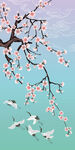 中式手绘工笔梅花祥云瑞鹤花鸟图