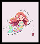 手绘矢量图插可爱红发美人鱼插画