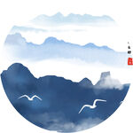 水墨山水间飞鸟景致
