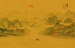 中式古典古风山水画背景壁画