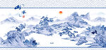 中式山水青花瓷风插画