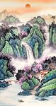 竖幅山水画流水生财