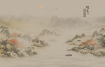 中国风水墨禅意山水画壁画