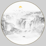圆形水墨山水画