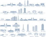 郑州河南城市建筑剪影地标插画