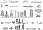 宁波浙江城市建筑剪影地标插画