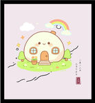 手绘矢量图可爱卡通蘑菇小屋插画