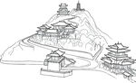 金台山中式山水古建筑线描图