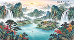 流水生财山水画壁画