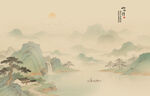 新中式屏风古风水墨山水画背景墙