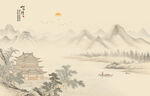 新中式屏风古风水墨山水画背景墙
