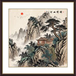 新中式山水国画风景图