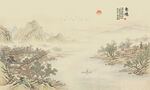 新中式传统山水画电视背景墙壁画