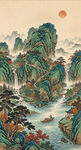 宋式青绿千里江山山水装饰画
