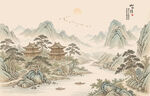 中式古风阁楼古典山水画背景