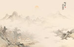 中式古风古典山水画背景