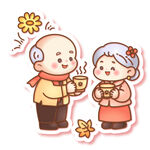 矢量重阳节老年夫妻喝菊花茶赏秋