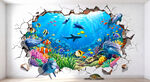 3D立体破墙海底世界背景墙