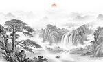 新中式水墨迎客松背景墙