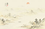 简约留白古风山水画背景墙