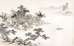 新中式屏风水墨画背景墙壁画壁纸