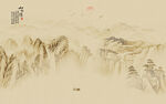新中式古风国画山水背景墙壁画
